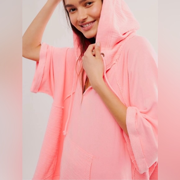 Free People We The Free So Fresh Pink Boho Frayed Shirt Kimono Hoodie M/L - Picture 3 of 16